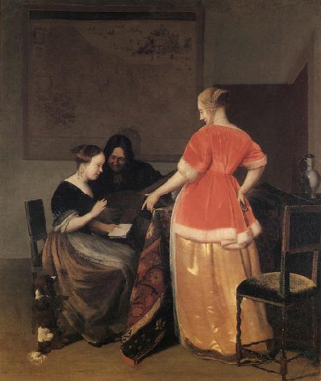 Jacob Ochtervelt Music lesson, oil painting image